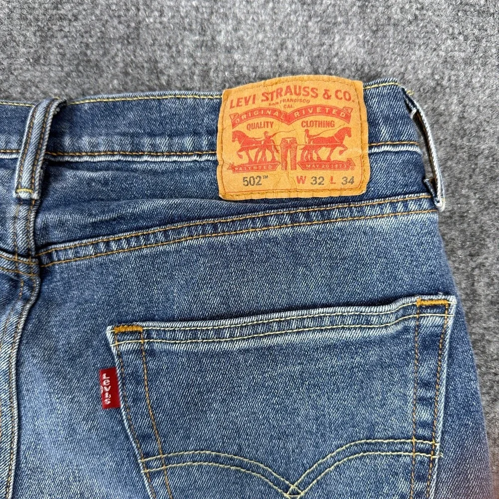 Levis‎ 502 Regular Taper Jeans Mens 32x34 Blue Stretch Denim Medium Wash